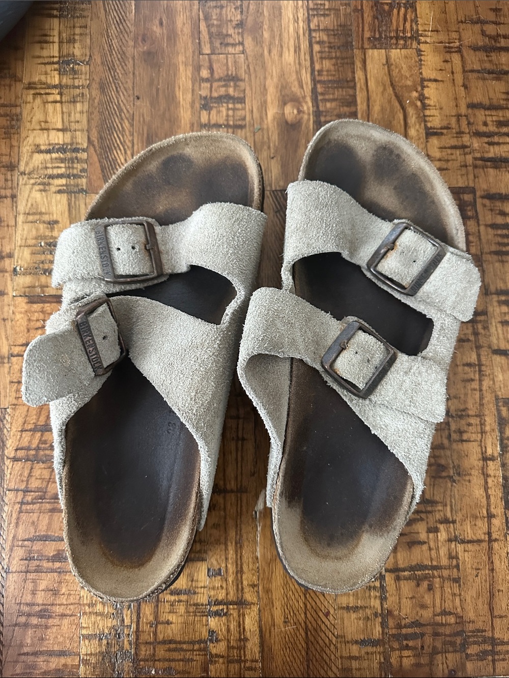 Birkenstock Suede Cross-Strap Sandals in Taupe